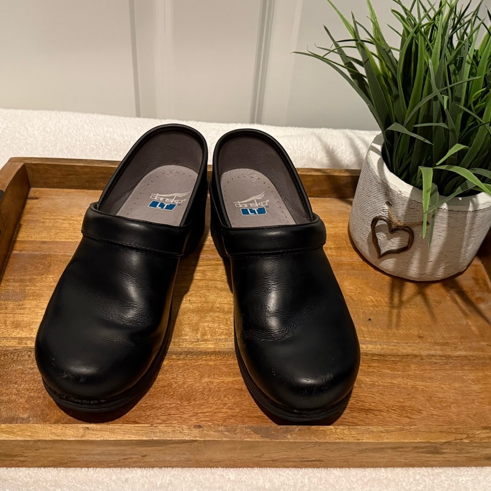 Black Leather Clogs